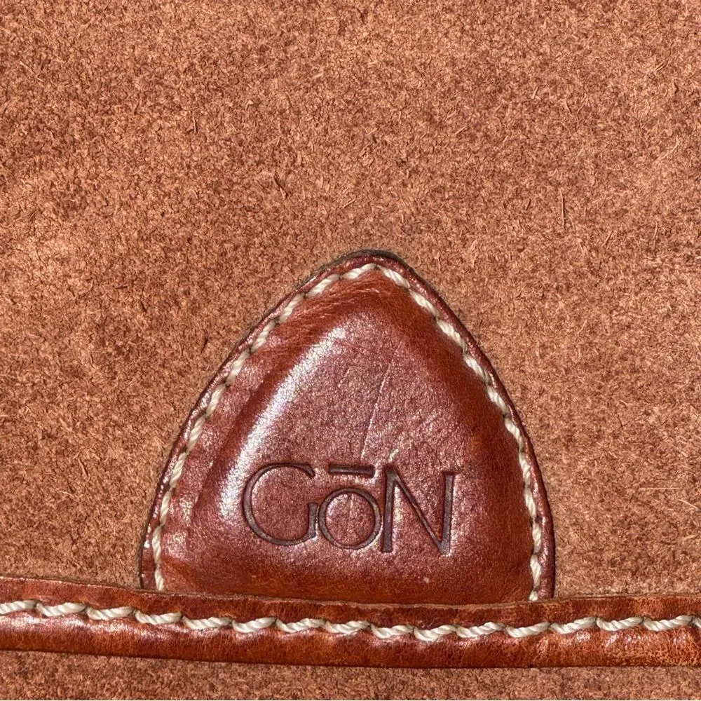 GoN Vintage Leather Suede Briefcase Messenger Bag Brown Plaid Lined 17”